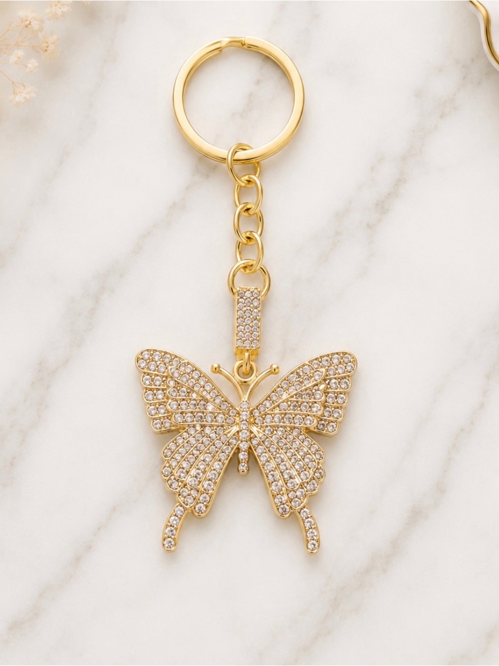 Bag Charm/Keyring-White Rhinestone Butterfly Charm-Gold Hardware-NWOT
